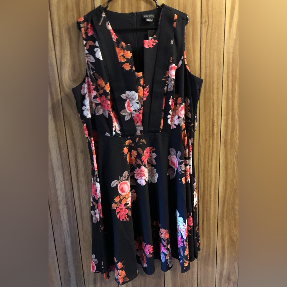 City Chic black and warm floral dress